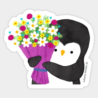 Penguin with Flowers Sticker